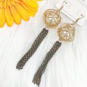 Long Boho Earrings Pearl Fringe Tassel Drops NWT